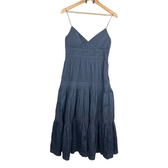 Eliza J Cinch crochet pleated ruffle midi dress navy‎ sz 10 - Picture 1 of 6